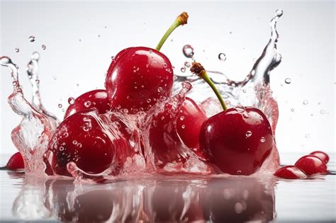 Premium Ai Image Cherries Splashing In A Water Splash