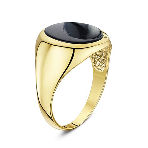 Men S 9 Ct Yellow Gold Oval Shaped Onyx Stone Signet Ring Mens Signet