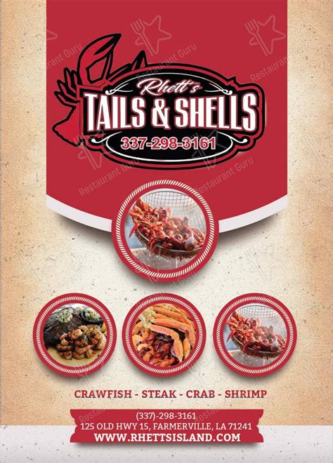 Menu at Rhett's Tails And Shells restaurant, Farmerville