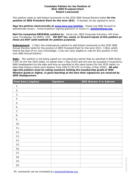 Fillable Online Petition For Ieee President Elect Petition Form