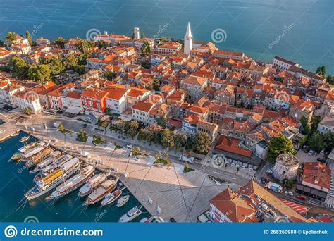 Aerial View To Porec Old Town Popular Travel Destination In Istria