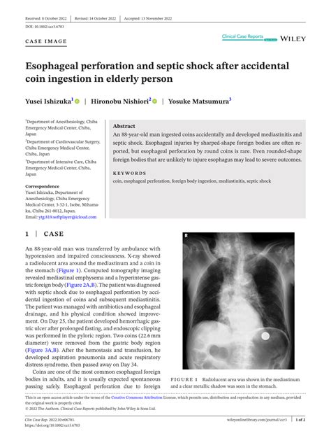 PDF Esophageal Perforation And Septic Shock After Accidental Coin