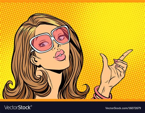 Beautiful Woman In Sunglasses Hold Hand Gesture Vector Image