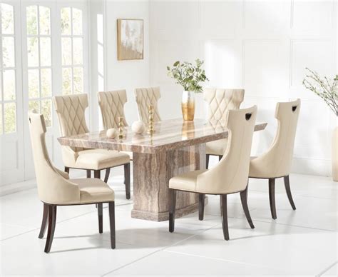 Seater Natural Brown Marble Dining Table Chairs Homegenies