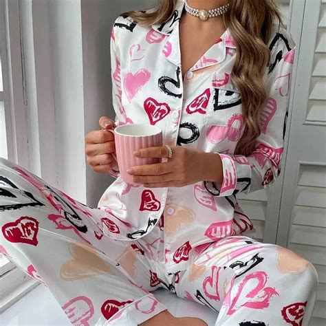 Mulheres Primavera Pijamas Cora O Impress O Conjunto De Pijama Bot O At