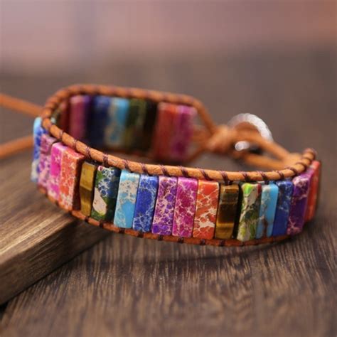 7 DIEZI Bohemia Multicolor Handmade Pulseira Chakra Jóias Tubo De Pedra