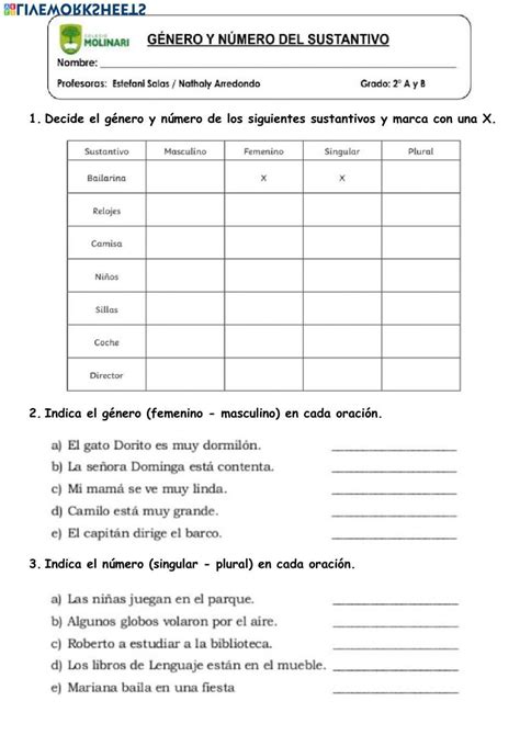 Género Y Número Del Sustantivo Worksheet Live Worksheets