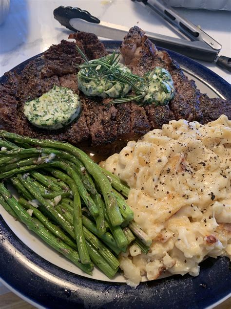 [homemade] Ribeye Steak With Compound Butter And Mac And Cheese R Food