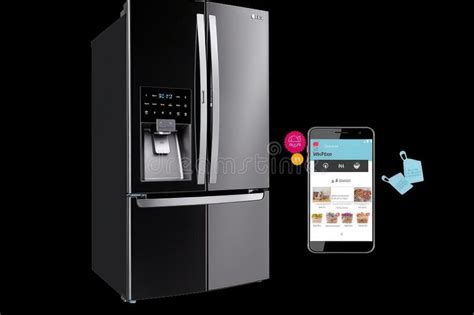 Smart Refrigerator With Built In Wifi And Bluetooth Capabilities Stock