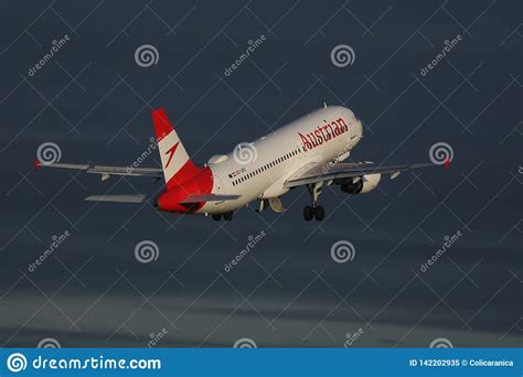 Austrian Airlines Plane Taking Off From Runway Vienna Airport Vie