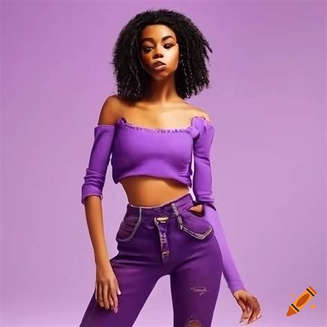 Black And Purple Skinny Jeans With Green And Purple Crop Top On Craiyon