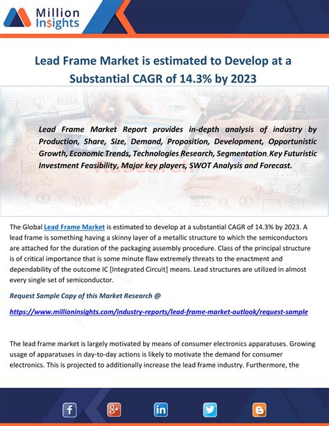 Million Insights - Lead Frame Market is estimated to Develop at a