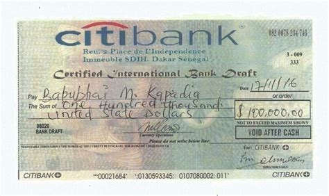 Citibank Sample Cheque