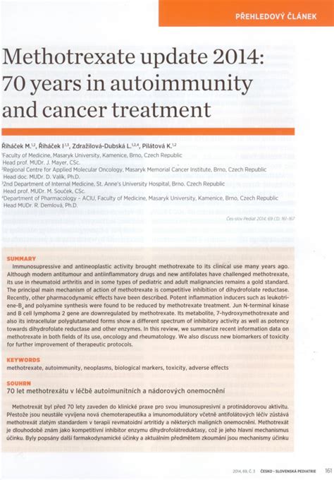 Pdf Methotrexate Update 2014 70 Years In Autoimmunity And Cancer Treatment