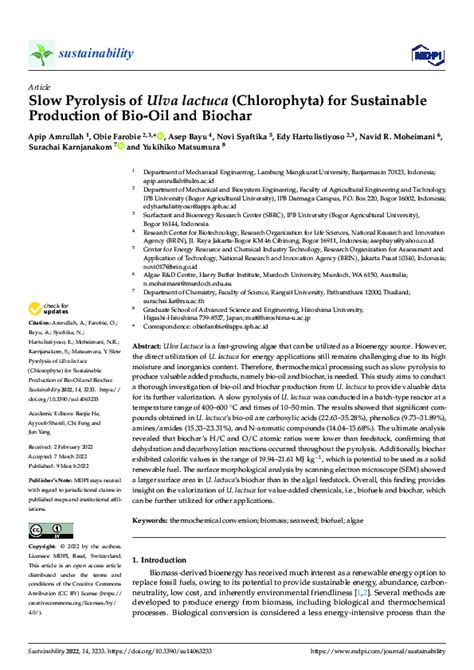 Pdf Slow Pyrolysis Of Ulva Lactuca Chlorophyta For Sustainable