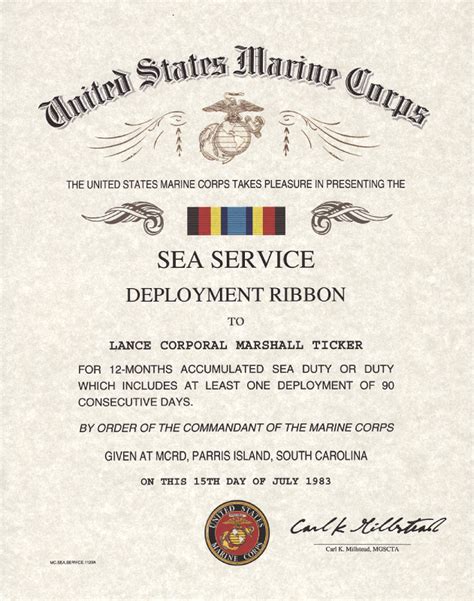 Usmc Sea Service Deployment Ribbon Certificate