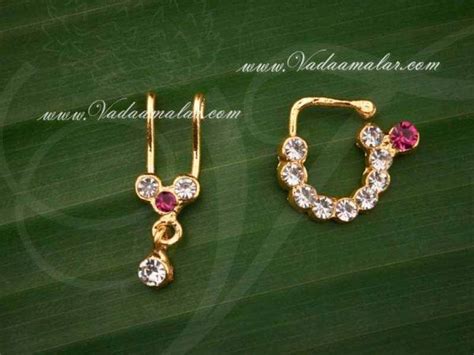 Small Size White Pink Bharatanatyam Kuchipudi Nose Ring Nath Bullak