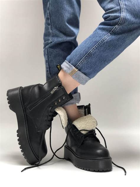 Женские Зимние Ботинки Dr Martens Jadon Черного Цвета на Меху (Зимние ...