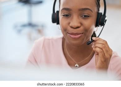 Black Woman Call Center Smile Consulting Stock Photo 2220833365