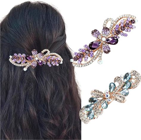 Hair Clips Set Of 2 Crystal Rhinestones Elegant Women Hair Clips Trendy