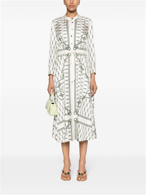 Tory Burch Knot Print Silk Shirtdress Neutrals FARFETCH