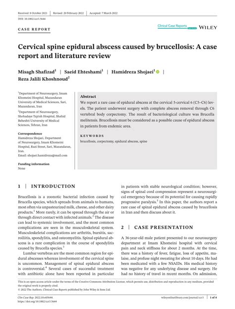 Pdf Cervical Spine Epidural Abscess Caused By Brucellosis A Case