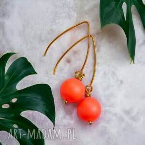 Swarovski Neon Pearls Orange Nietuzinkowe Kolczyki ღ art Madam pl