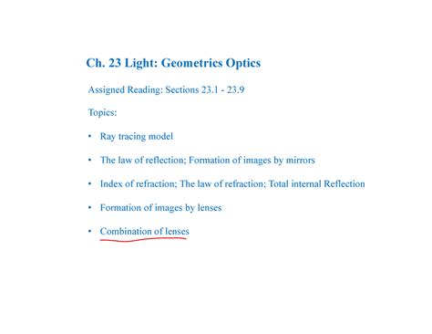 Ch 23 Lecture Notes Slides - Ch. 23 Light: Geometrics Optics Assigned ... 