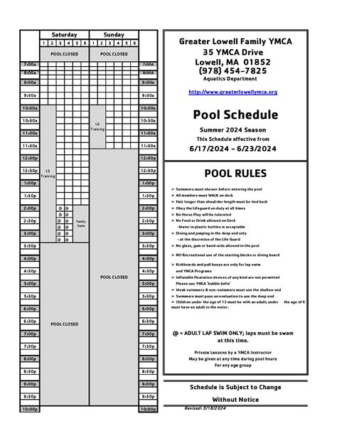 Schedules | Greater Lowell YMCA