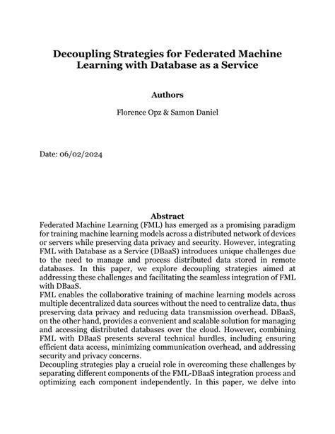 PDF Decoupling Strategies For Federated Machine Learning With