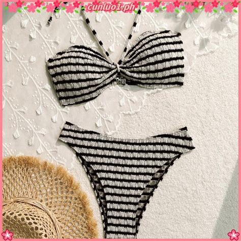 Women S New Sexy Beach Resort Bikini Split Stripe Printed Swimsuit Shopee Philippines