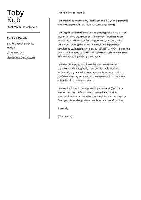 Dot Net Web Developer Cover Letter Example Free Guide