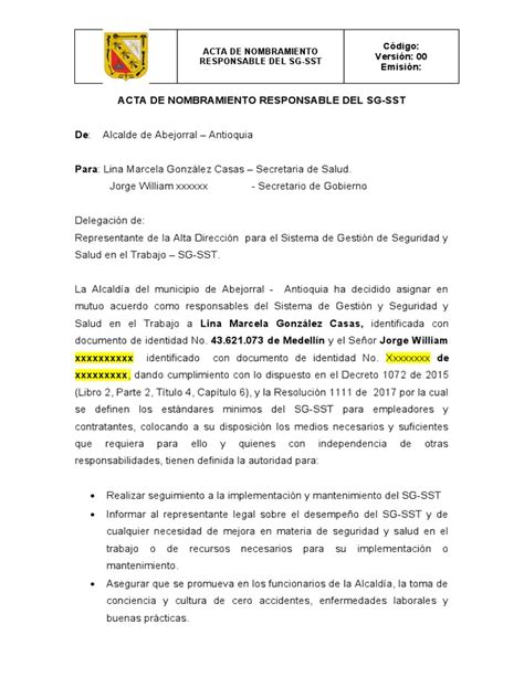 Acta De Nombramiento Pdf Gobierno