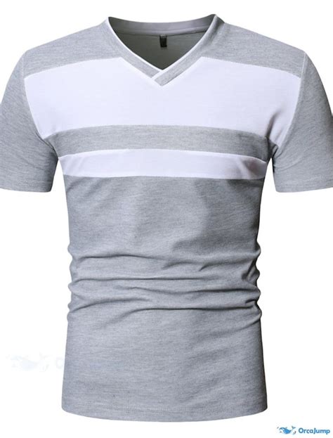 Orcajump Mens Graphic Color Block V Neck Navy Blue Gray White Casual