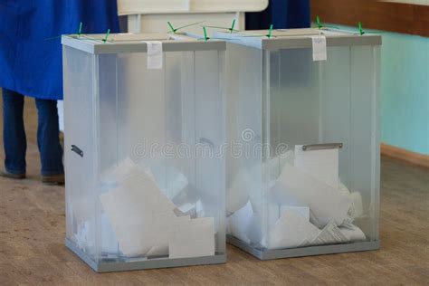 MOSCOW, RUSSIA - MARCH 18, 2018: Sealed Ballot Boxes with Ballot ...