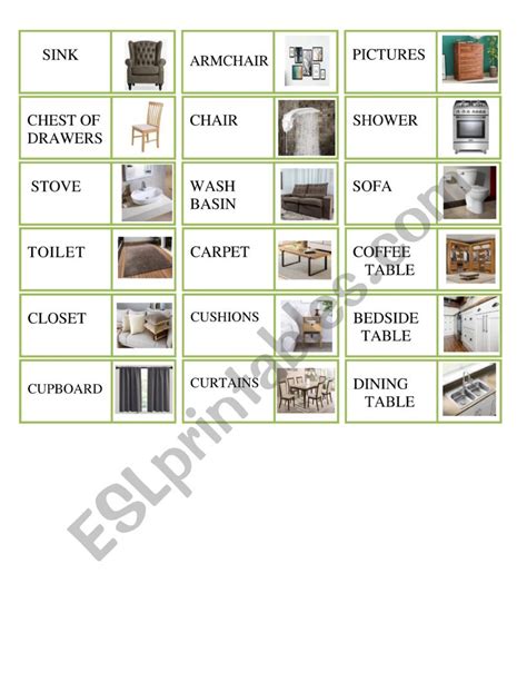 Furniture Domino Esl Worksheet By Delaine