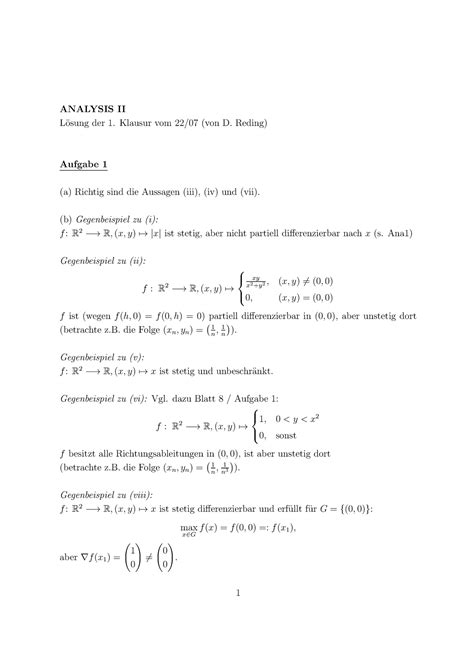 Loes Kl Ana L Sungen Zu Bung Analysis Ii L Osung Der