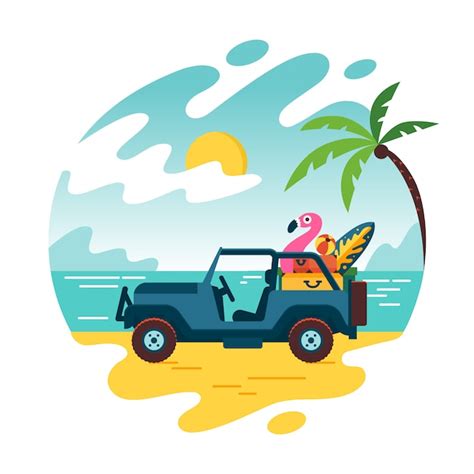 Sommerzeit Und Auto Am Strand Mit Wenigen Koffern Urlaub Und Reisen