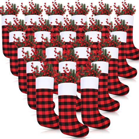 30 Pieces Christmas Stockings 18 Inch Red Black Buffalo Plaid Stockings