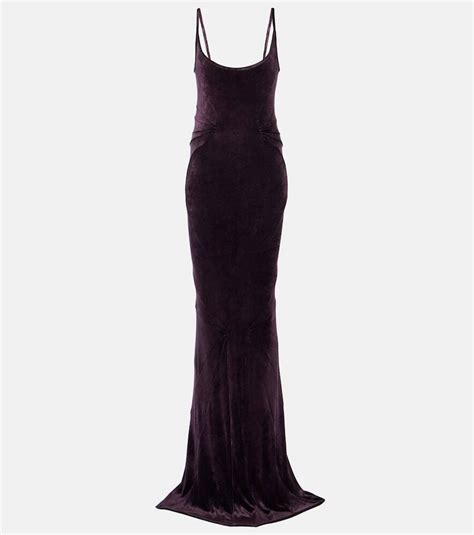 Rick Owens Ruched Velvet Gown Purple Editorialist