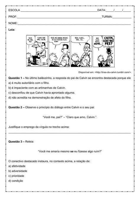 Interpretação De Texto Tira De Calvin 6º Ano