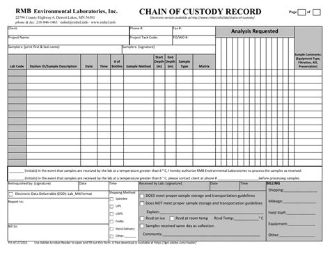 Chain Of Custody Form Templates Pdf Download Fill And Print For Free Templateroller