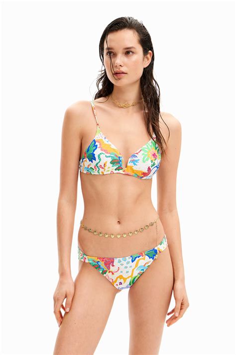 Desigual Jungle Design Triangle Bikini Top In White Lyst