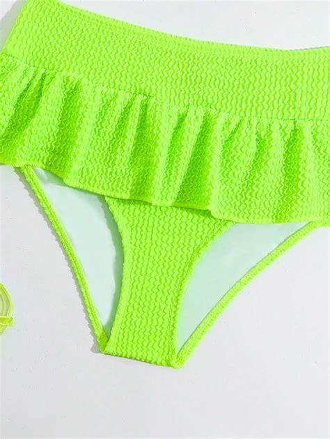 Tween Girls Ruffled Hem Halter Neck Bikini Top With Vest For Beach Shein Uk
