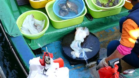 Cutting Live Cuttlefish At Sai Kung Seafood Market Hong Kong Video