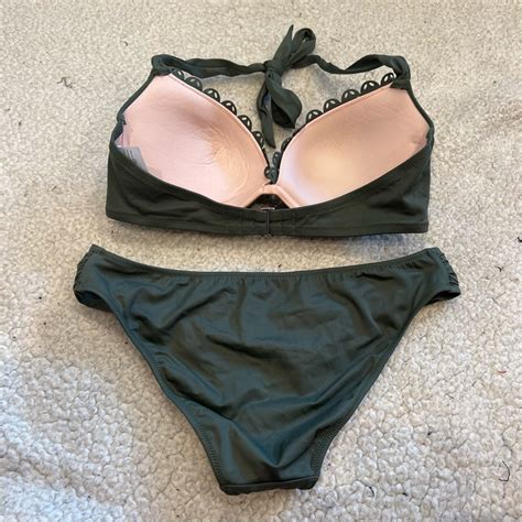 Shade Shore Laser Cut Bikini Olive Green Push Up Gem