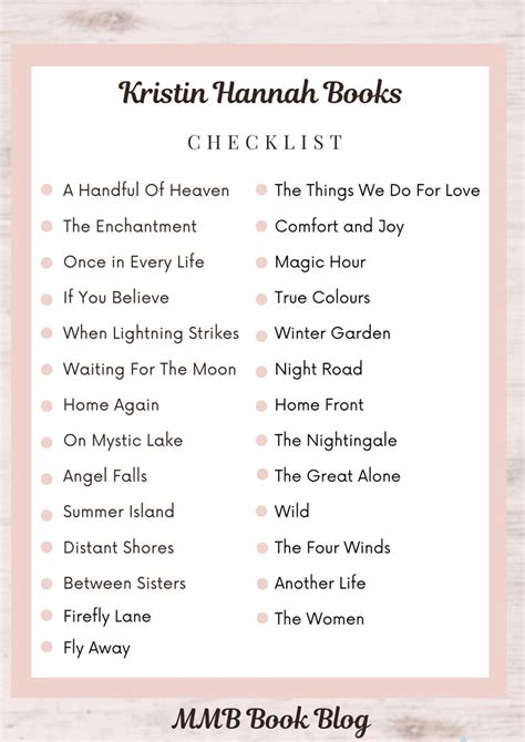 Kristin Hannah Books In Order With Free Printable Checklist In