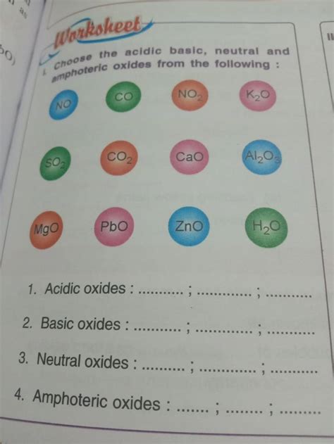 Choose The Acidic Basic Neutral And Amphoteric Oxides From The Following