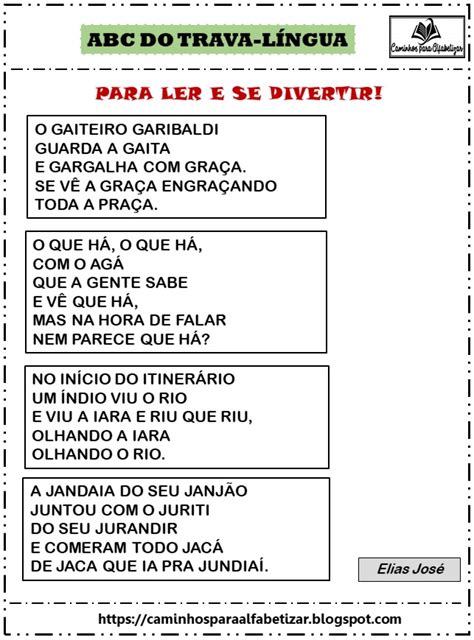 CAMINHOS PARA ALFABETIZAR: LEITURA DE TRAVA-LÍNGUAS