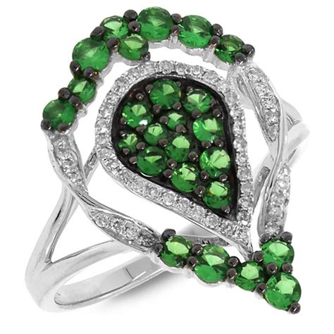 0 16ct Diamond And 0 85ct Green Garnet 14k White Gold Ring